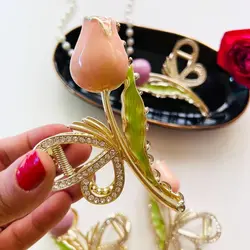 کلیپس فلزی رزینی گل لاله نگینی اعلا