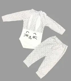 ست دو تیکه لباس نوزاد مدل زیر دکمه شلوار طرح خرگوش ملانژ جنس پلی استر پنبه اعلا