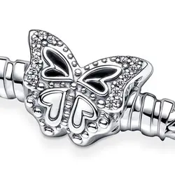 دستبند مفتولی توپر با قفل نقره پاندورا پروانه