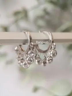 گوشواره آویز نقره پولک و مارکو با سنگ سفید