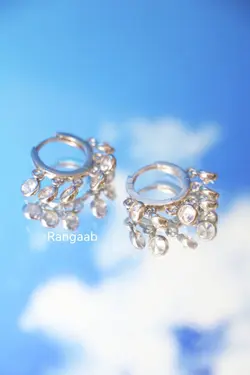 گوشواره آویز نقره پولک و مارکو با سنگ سفید