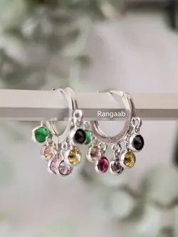 گوشواره آویز نقره پولک و مارکو با سنگ های رنگی