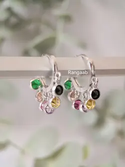 گوشواره آویز نقره پولک و مارکو با سنگ های رنگی