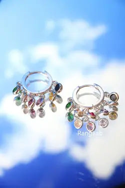 گوشواره آویز نقره پولک و مارکو با سنگ های رنگی