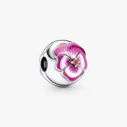 استاپر و چارم آویز نقره پاندورا گل بنفشه صورتی (دستبند،گردنبند)  pandora