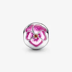 استاپر و چارم آویز نقره پاندورا گل بنفشه صورتی (دستبند،گردنبند)  pandora