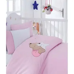ست ملحفه نوزادی دوخت دار لوکس خرس صورتی کاتن باکس Cotton box Boo Pembe
