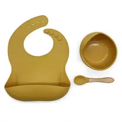 سرویس 3 تکه غذاخوری تمام سیلیکون کودک خردلی Little Wallaby
