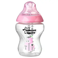 شیر خوری طلقی مشابه سینه مادر تامی تیپ 260 میل طرح دار صورتی Tommee Tippee