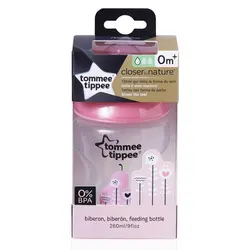 شیر خوری طلقی مشابه سینه مادر تامی تیپ 260 میل طرح دار صورتی Tommee Tippee