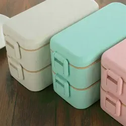 ظرف غذا بامبو 2 طبقه با قاشق و چنگال Lunch Box