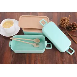 ظرف غذا بامبو 2 طبقه با قاشق و چنگال Lunch Box