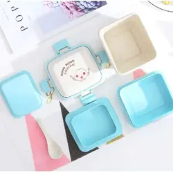 ظرف غذا بامبو 2 طبقه کودک با قاشق Lunch Box