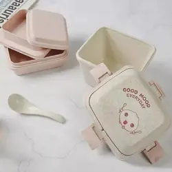 ظرف غذا بامبو 2 طبقه کودک با قاشق Lunch Box