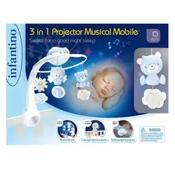 چراغ خواب و آویز تخت موزیکال اینفنتینو طرح چرخ و فلک آبی Infantino