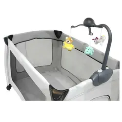 تخت و پارک نوزاد سبددار بیبی فور لایف طوسی Baby4life