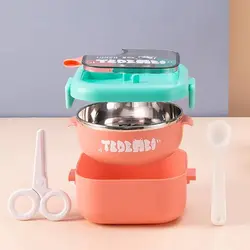 ست غذا خوری استیل کودک با قاشق و قیچی 750 میل Lunch Box