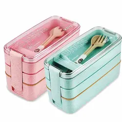 ظرف غذای بامبو سه طبقه لانچ باکس با قاشق و چنگال 900 میل Lunch Box