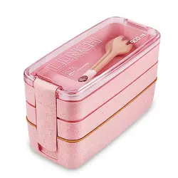 ظرف غذای بامبو سه طبقه لانچ باکس با قاشق و چنگال 900 میل Lunch Box