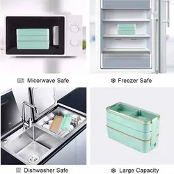 ظرف غذای بامبو سه طبقه لانچ باکس با قاشق و چنگال 900 میل Lunch Box