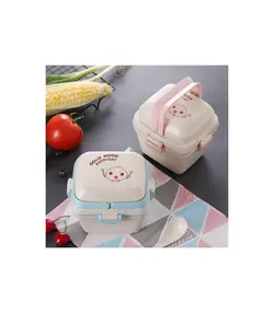 ظرف غذا بامبو دو طبقه کودک با قاشق Lunch Box