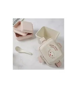 ظرف غذا بامبو دو طبقه کودک با قاشق Lunch Box