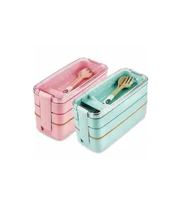 ظرف غذای بامبو سه طبقه لانچ باکس با قاشق و چنگال 900 میل Lunch Box