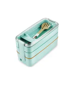 ظرف غذای بامبو سه طبقه لانچ باکس با قاشق و چنگال 900 میل Lunch Box
