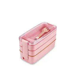 ظرف غذای بامبو سه طبقه لانچ باکس با قاشق و چنگال 900 میل Lunch Box