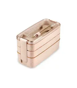 ظرف غذای بامبو سه طبقه لانچ باکس با قاشق و چنگال 900 میل Lunch Box
