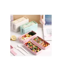 ظرف غذای بامبو سه طبقه لانچ باکس با قاشق و چنگال 900 میل Lunch Box