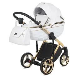 ست کالسکه چرم سفید طلایی 4 تکه آدامکس مدل CHANTAL STAR 101