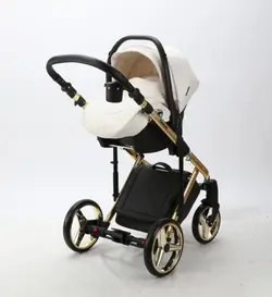 ست کالسکه چرم سفید طلایی 4 تکه آدامکس مدل CHANTAL STAR 101