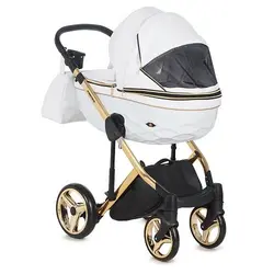 ست کالسکه چرم سفید طلایی 4 تکه آدامکس مدل CHANTAL STAR 101