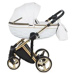 ست کالسکه چرم سفید طلایی 4 تکه آدامکس مدل CHANTAL STAR 101