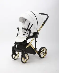 ست کالسکه چرم سفید طلایی 4 تکه آدامکس مدل CHANTAL STAR 101