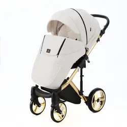 ست کالسکه چرم سفید طلایی 4 تکه آدامکس مدل CHANTAL STAR 101