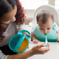 ظرف غذای کودک آبی قاشق دار با درب دکتر براون DR BROWNS