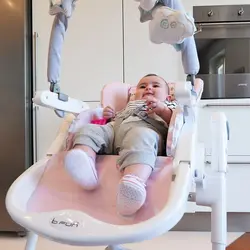 صندلی غذاخوری کودک پلی جیم دار Brevi مدل B.FUN صورتی