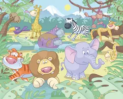 پوستر دیواری اتاق کودک سفر در جنگل با حیوانات مهربان وال تستیک WALLTASTIC