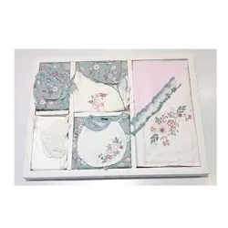 ست بیمارستانی نوزاد صورتی سبز ده تکه کارامل