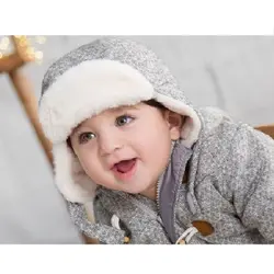 کلاه کودک زمستانی طوسی خلبانی ژاکارد ایندیگو