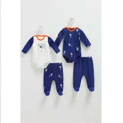 ست چهار تکه بادی و شلوار آبی سفید طرح فضا کارامل