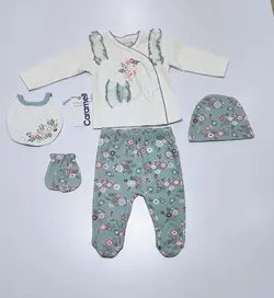 ست لباس نوزادی پنج تکه گلدار کارامل