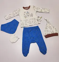 ست لباس نوزادی پنج تکه آبی فضاپیما کارامل
