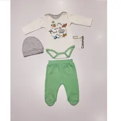 ست بادی و شلوار و کلاه کودک سبز کارامل