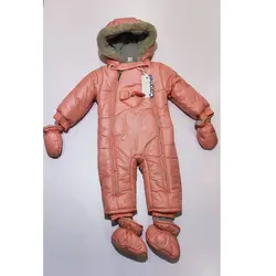 کاپشن سرهمی کودک صورتی با دستکش و پاپوش کارامل