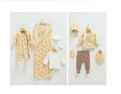 ست بیمارستانی نوزاد ده تکه زرد طرح شیر کارامل