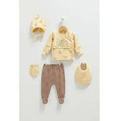 ست لباس نوزادی پنج تکه زرد کارامل