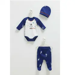 لباس بادی و شلوار و کلاه کودک آبی کارامل